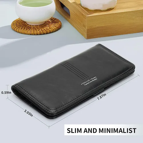 Miniatura 2 de APHISON Billetera para mujer ultra delgada de cuero delgado cartera RFID bloqueo tarjeta de crédito titular doble embrague largo señoras Billfold