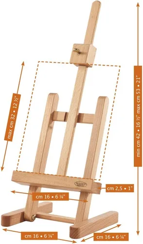 Miniatura 2 de Mabef Caballete de mesa M/16, caballete de escritorio en miniatura de madera de haya engrasada con altura y ángulo de lona ajustables, peso ligero