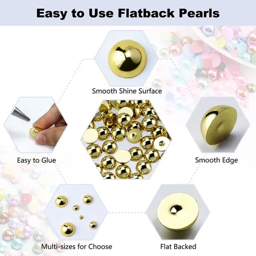 Miniatura 3 de 600 PIEZAS 8mm Perlas Planas Medias para Manualidades Joyería Álbum de Recortes Decoración de Uñas, Perlas Planas Gemas para Zapatos Crocs Ropa