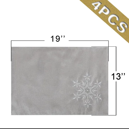 Miniatura 4 de OWENIE Juego de 4 manteles individuales de mesa de Navidad, manteles individuales plateados con bordado de lentejuelas, manteles individuales grises
