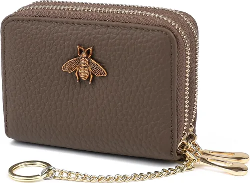 Miniatura 22 de imeetu Soporte para tarjetas de crédito RFID, cartera pequeña de cuero con cremallera para mujer