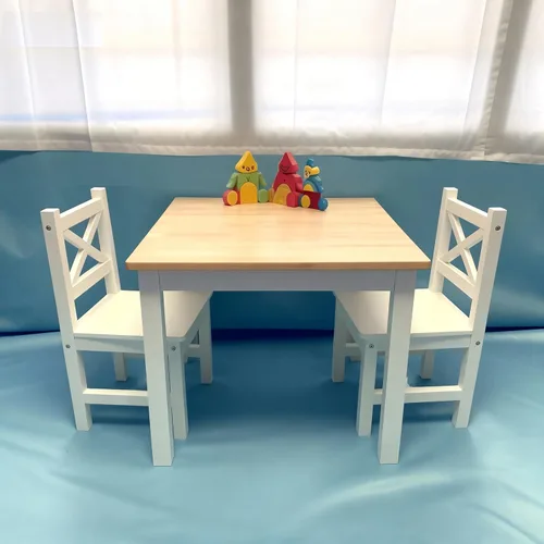 Miniatura 4 de PETIT BATEAU Juego de mesa y 2 sillas de madera maciza para niños, diseño irlandés Montessori Modern AMMEHOELA para niños de 2 a 8 años, regalo