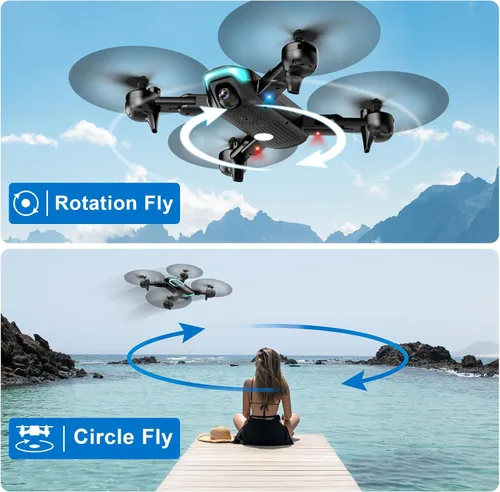 Miniatura 6 de Dron con cámara 1080P, dron plegable para principiantes con luz, altitud de retención mejorada, selfie por gesto, vuelo de puntos de referencia