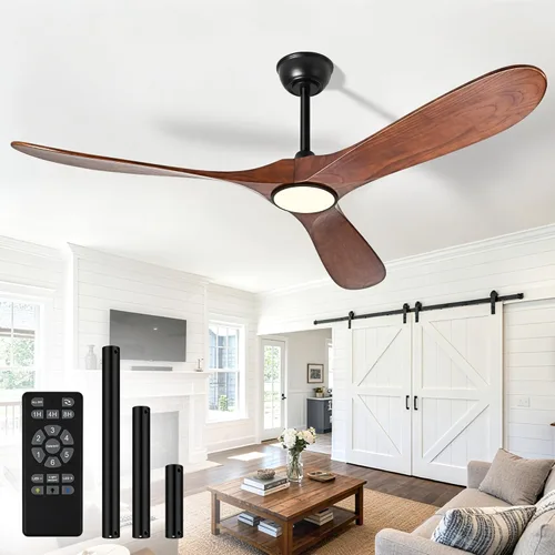 Miniatura 12 de Ventiladores de techo de 52 pulgadas con luces y control remoto, ventilador de techo de madera para exteriores con motor de CC silencioso de 6 Negro