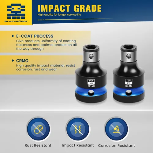 Miniatura 6 de BLACKROBOT 2 PCS Portabrocas de Impacto Adaptador de Transmisión Cuadrada de 1/2 Pulgada a Casquillo Hexagonal de 1/4 Pulgada para Llave de Impacto