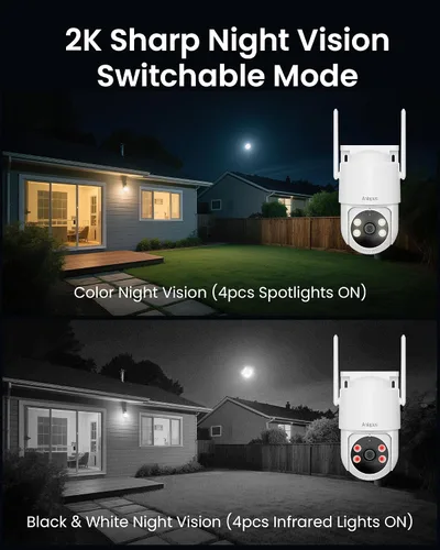 Miniatura 6 de Anlapus 2 cámaras de seguridad WiFi C281 3MP 2K para exteriores, cámara de seguridad con cable Pan/Tilt de 360°, detección AI, pista automática