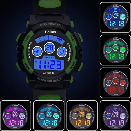 Miniatura 3 de Edillas Relojes digitales para niños, 7 colores, luces LED, 164.0 ft, impermeables, para niños, estudiantes, adolescentes, deportes al aire libre