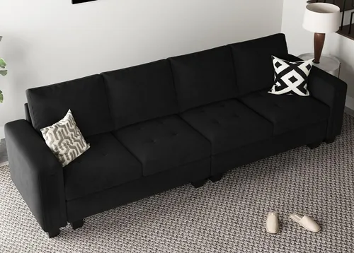 Miniatura 3 de Belffin Sofá modular de terciopelo de 4 asientos, sofá seccional de 4 asientos para sala de estar, color negro