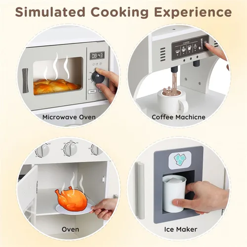 Miniatura 5 de SainSmart Jr. Cocina de Juguete para Niños, Juego de Cocina de Madera con Luces y Sonidos, Fabricadora de Hielo, Horno y Fregadero, Cocina