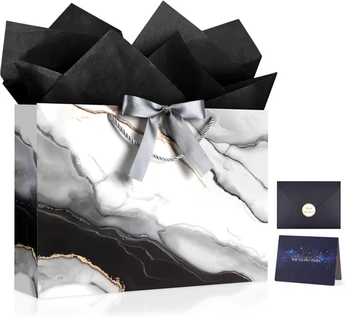 Miniatura 15 de JMANNI Bolsas de regalo, 3 piezas de tamaño mediano con cinta de lazo, bolsa de regalo de papel portátil, patrón de mármol, para cualquier ocasión