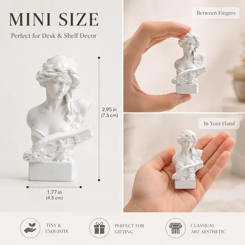 Miniatura 2 de Estatua de Busto de Resina de 2.95 Pulgadas Figurillas de Yeso Mini Escultura de Decoración del Hogar Blanca para Aficionados al Arte-Artemis