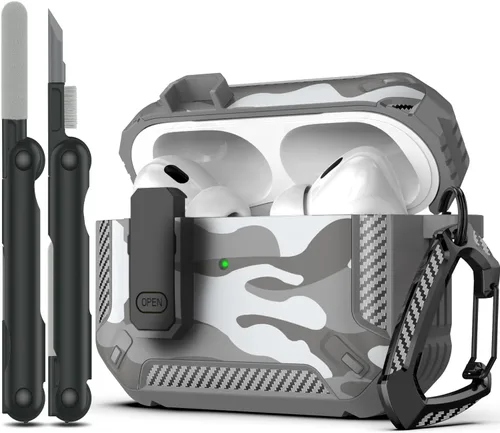 Miniatura 43 de RFUNGUANGO Funda protectora para AirPods Pro de 2ª generación con kit de limpieza, funda rígida militar con cerradura para funda de carga de AirPod