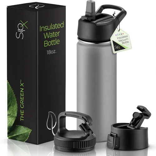 Miniatura 10 de SIPX™ Botella de Agua Aislada de 18 oz con 3 Tapas – Acero Inoxidable a Prueba de Fugas, Triple Aislamiento – Frío 24 Horas/Caliente 12 Horas