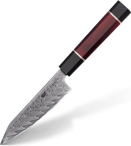 FINDKING Cuchillo de pelar de damasco de 5 pulgadas, hoja compacta y versátil para cortar frutas y cocinas pequeñas, cuchillo de emparejamiento