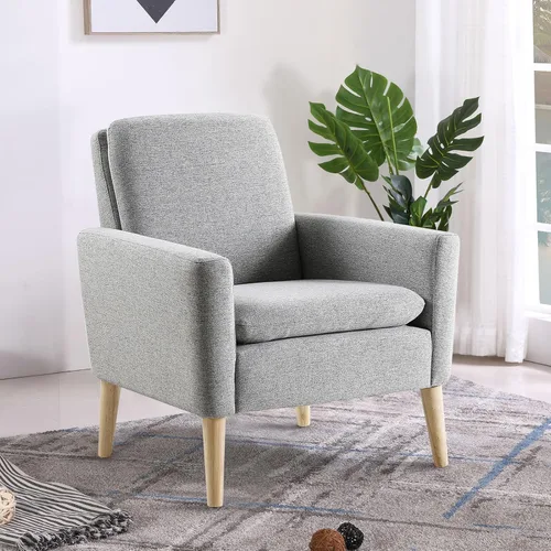 Miniatura 16 de Juego de 2 sillas decorativas para sala de estar, silla de lectura cómoda tapizada de tela, sillón moderno de mediados de siglo para dormitorio, Gris