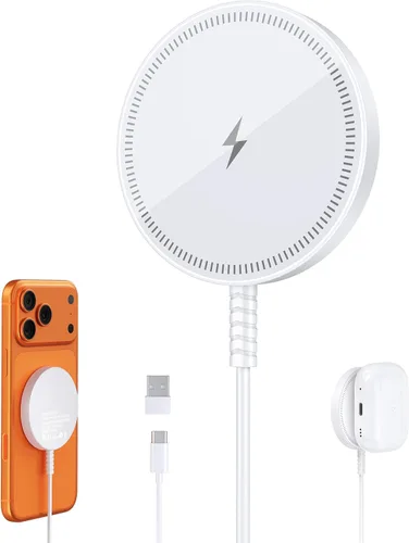 Cargador magnético inalámbrico Magsafe para iPhone: almohadilla de carga para iPhone 17/16/15/14/13/12 Serie y AirPods Pro 4-2, imán fuerte, puertos
