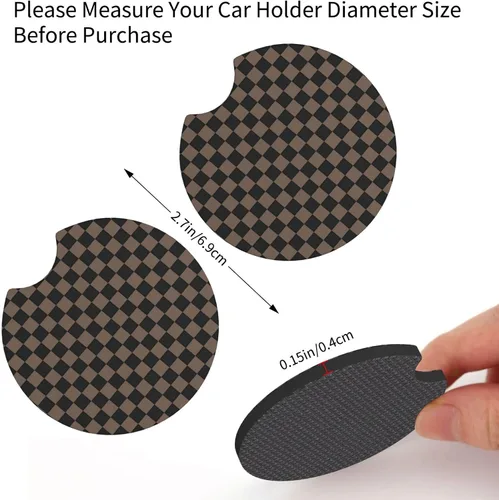 Miniatura 6 de Funda para volante de automóvil de 15 pulgadas y 2 posavasos de automóvil a cuadros Funda de volante a cuadros color negro marrón antideslizante