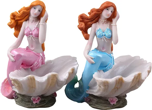 Miniatura 2 de Figuritas de sirena, adorno de acuario, resina, estilo mediterráneo, sirena, princesa, manualidades, estatua, organizador de almacenamiento de Azul