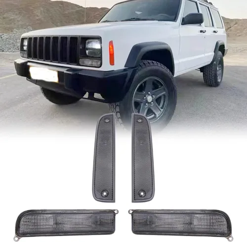 Miniatura 5 de Se adapta a luces de señal Jeep 97-01 XJ – Combo de luces intermitentes de parachoques ahumado + juego de lámparas de marcador lateral de esquina
