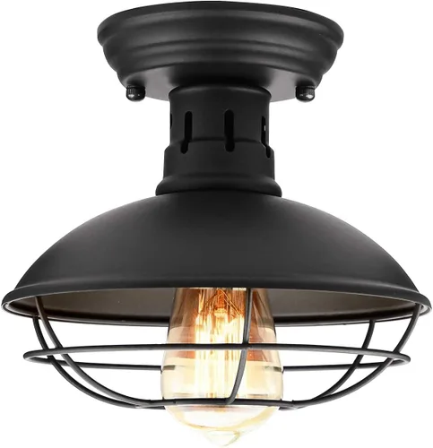 Lámpara de techo de montaje empotrado Farmhouse - FRIDEKO HOME Lámpara de techo industrial Easric de montaje empotrado en jaula de metal negro