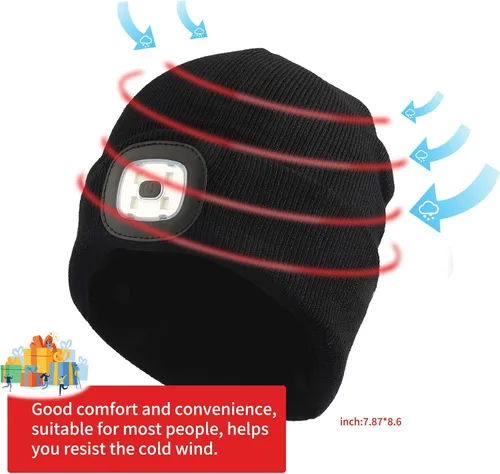 Miniatura 2 de RIDEIWAKE Gorro con linterna frontal recargable, gorro de invierno de punto iluminado para hombres, padres, pesca, camping, regalos para hombres