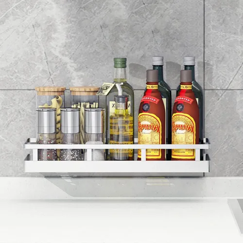 Organizador de especias, SUS304 de acero inoxidable para montaje en pared, cesta de almacenamiento para especias, contenedor de condimentos,