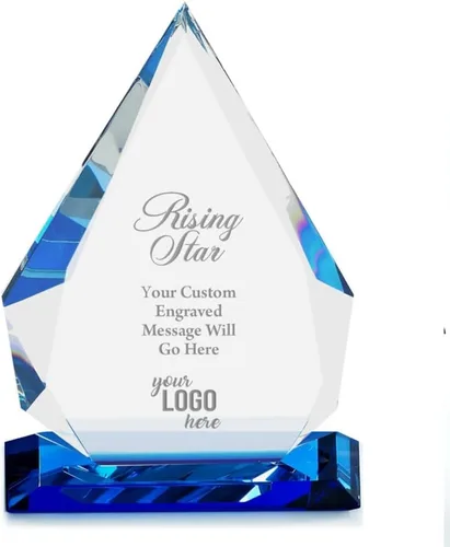 Miniatura 6 de Baudville Premio de trofeo de cristal luminario grabado personalizado - Destacados azules - Viene con elegante caja de regalo negra Lágrima