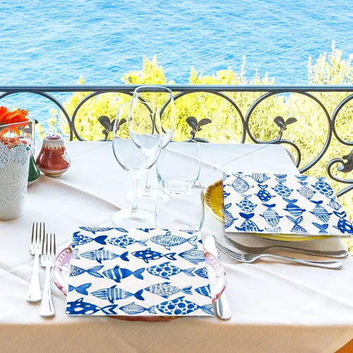 Miniatura 5 de 80 servilletas de papel desechables de peces oceánicos de acuarela azul, servilletas de papel decorativas para cena, toalla de mano para verano