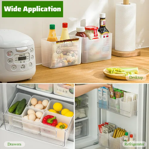 Miniatura 7 de Paquete de 3 cajas organizadoras de refrigerador, contenedores de plástico para almacenamiento de puerta lateral del refrigerador, contenedores
