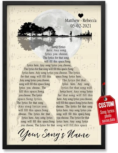 Miniatura 27 de H-DEWALL Póster personalizado de letras de canciones, regalo de boda único para parejas, personaliza con tus propias fotos, nombres y fecha, sin