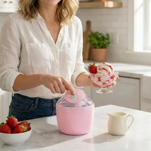 Miniatura 4 de Mini máquina para hacer helados, pequeña máquina para hacer postres personales para gelato, sorbete de yogur congelado, máquina de helados Azul