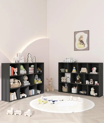 Miniatura 5 de Organizador de almacenamiento de juguetes para niños de 11 cubos con estante para niños, estantería de bebé para guardería, estantería de madera