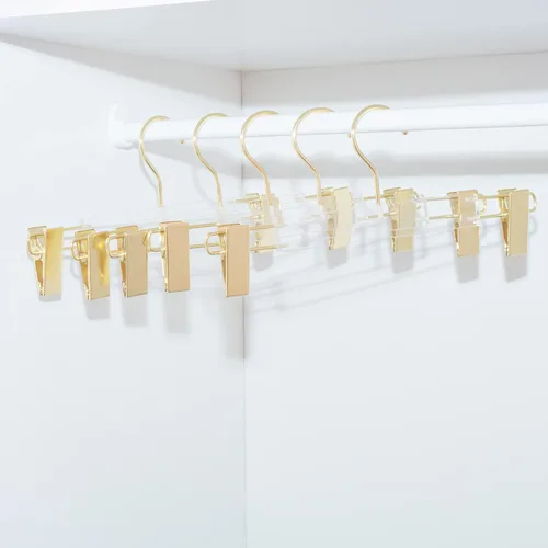 Miniatura 7 de HomeCube USA - Percha de acrílico transparente con ganchos y clips dorados, organizador resistente para faldas, pantalones y más, elegante diseño