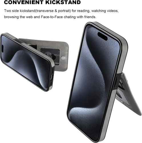 Miniatura 5 de KIHUWEY Compatible con iPhone 15 Pro Max Funda Cartera con Soporte para Tarjeta de Crédito, Cuero Premium con Tapa, Cierre Magnético, Función Atril