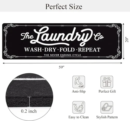 Miniatura 2 de Pauwer Alfombra Corredor para Cuarto de Lavandería 20"x60" Impermeable de Goma Tapete de Lavandería Antideslizante Tapetes de Cocina para Piso Negro