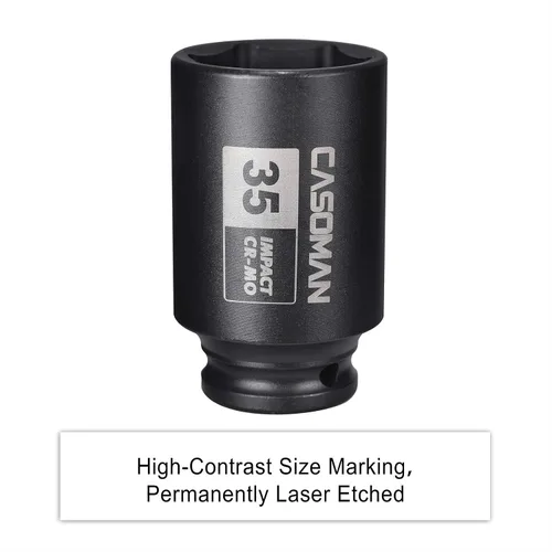Miniatura 6 de CASOMAN Enchufe de impacto de 6 PT de 1/2" x 1.378 in de profundidad, CR-MO, 1/2 pulgada de transmisión de 6 puntos para una fácil extracción
