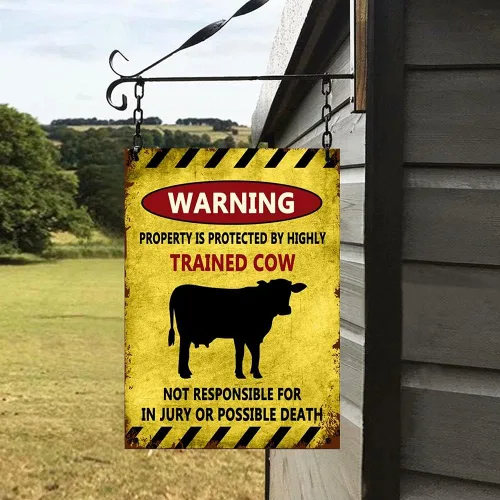 Miniatura 4 de Homega Letrero de metal con diseño de vaca de la casa de vacas, placa de metal de granja de ganado, advertencia de esta propiedad está protegida por