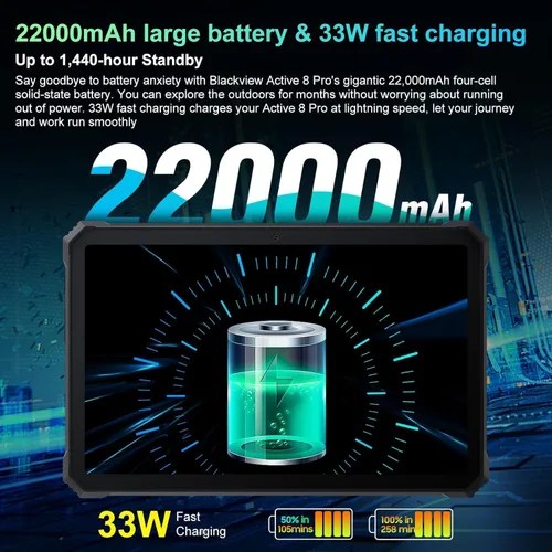 Miniatura 4 de Blackview 2.4k 10.36 pulgadas tableta resistente, 22000mAh Octa-core Android 15 Tablet, 24GB RAM+256GB ROM+1TB Expand, 48MP+16MP Cámara impermeable