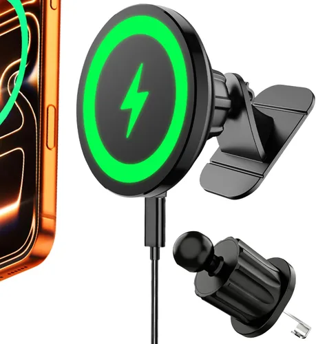 Miniatura 11 de Cargador de montaje para auto MagSafe, 100% ultra estable: cargador inalámbrico magnético de carga rápida de 15 W, soporte magnético de ventilación