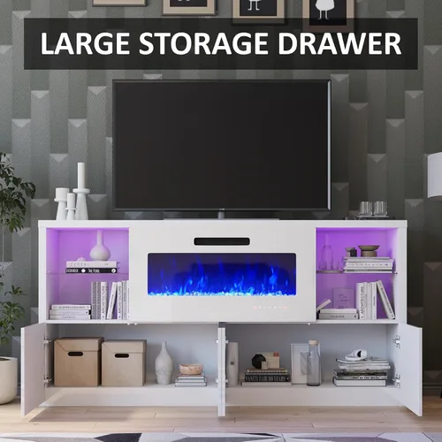 Miniatura 2 de AMERLIFE Soporte de TV con chimenea de 68 pulgadas con chimenea de 40 pulgadas, moderno centro de entretenimiento con chimenea de alto brillo