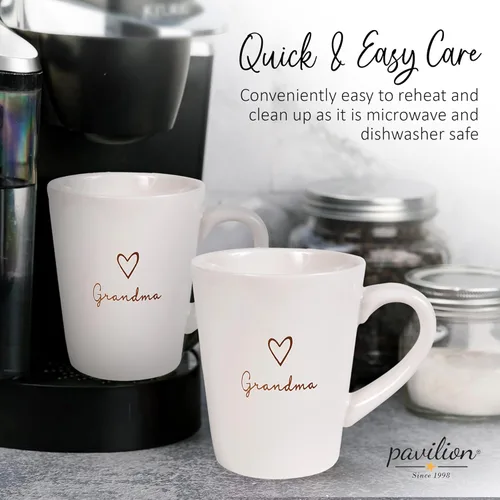 Miniatura 7 de Pavilion Grandma - Taza de café de gres para abuelas con etiqueta de corazón, ideal para uso diario con diseño de texto "Grandma", compatible