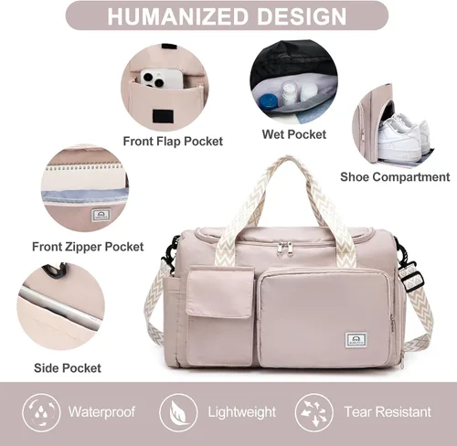 Miniatura 349 de Pequeña bolsa de gimnasio para mujer, bolsa de viaje con compartimento para zapatos