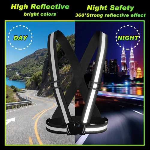 Miniatura 3 de Hercicy 20 chalecos reflectantes de alta visibilidad, correas ajustables para equipo de correr, reflector ligero para construcción (negro)