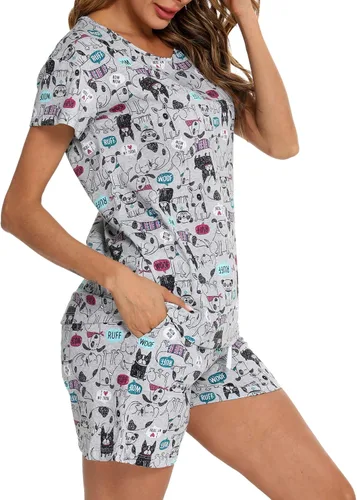 Miniatura 3 de ENJOYNIGHT - Conjunto de pijama estampado de camiseta y pantalones cortos con bolsillos para mujer