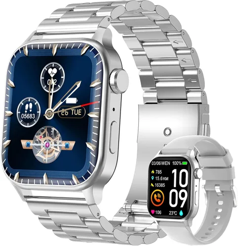 Miniatura 9 de Reloj inteligente para hombres con respuesta/hacer llamadas, pantalla HD de 1.85 pulgadas, reloj rastreador de fitness con resistente al agua, 100
