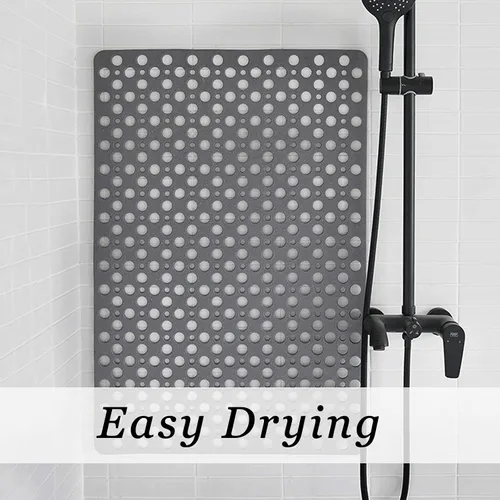 Miniatura 6 de Tiamo Tapete TPE para bañera y ducha, tapete grande de 35 x 16 pulgadas, antideslizante, lavable a máquina con agujeros de drenaje, ventosas