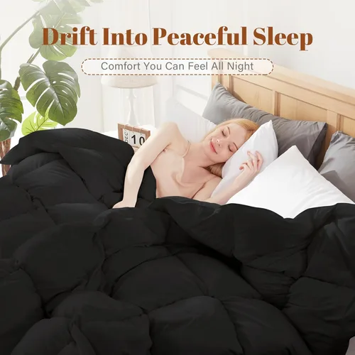 Miniatura 3 de Relleno de edredón de fibra de plumas y plumón tamaño Queen, funda 100% algodón, relleno de edredón negro para todas las estaciones, ropa de cama
