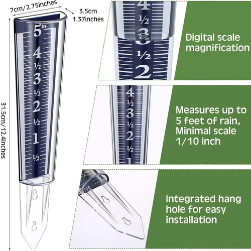 Miniatura 2 de Yexiya 2 medidores de lluvia acrílicos de 5 pulgadas de capacidad para exteriores, fáciles de leer, miden y monitorean la precipitación, escala
