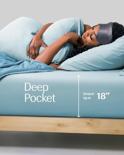 Miniatura 4 de REST® Evercool®+ Sábana bajera ajustable, tamaño King, azul claro, 15 pulgadas de profundidad (hasta 18 pulgadas), ropa de cama transpirable