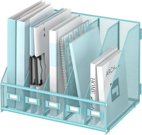 Miniatura 16 de SUPEASY Organizador de escritorio de metal para revistas, con 5 compartimentos verticales, organizador de archivos para escritorio de oficina, Negro